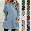 Autumn And Winter Women's Solid Color Round Collar Casual Loose Long Sleeve Pocket Plush Sweatshirt Women