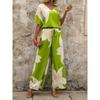 1116 Summer European and American suit printed V-neck bat sleeve top long pants fashion source