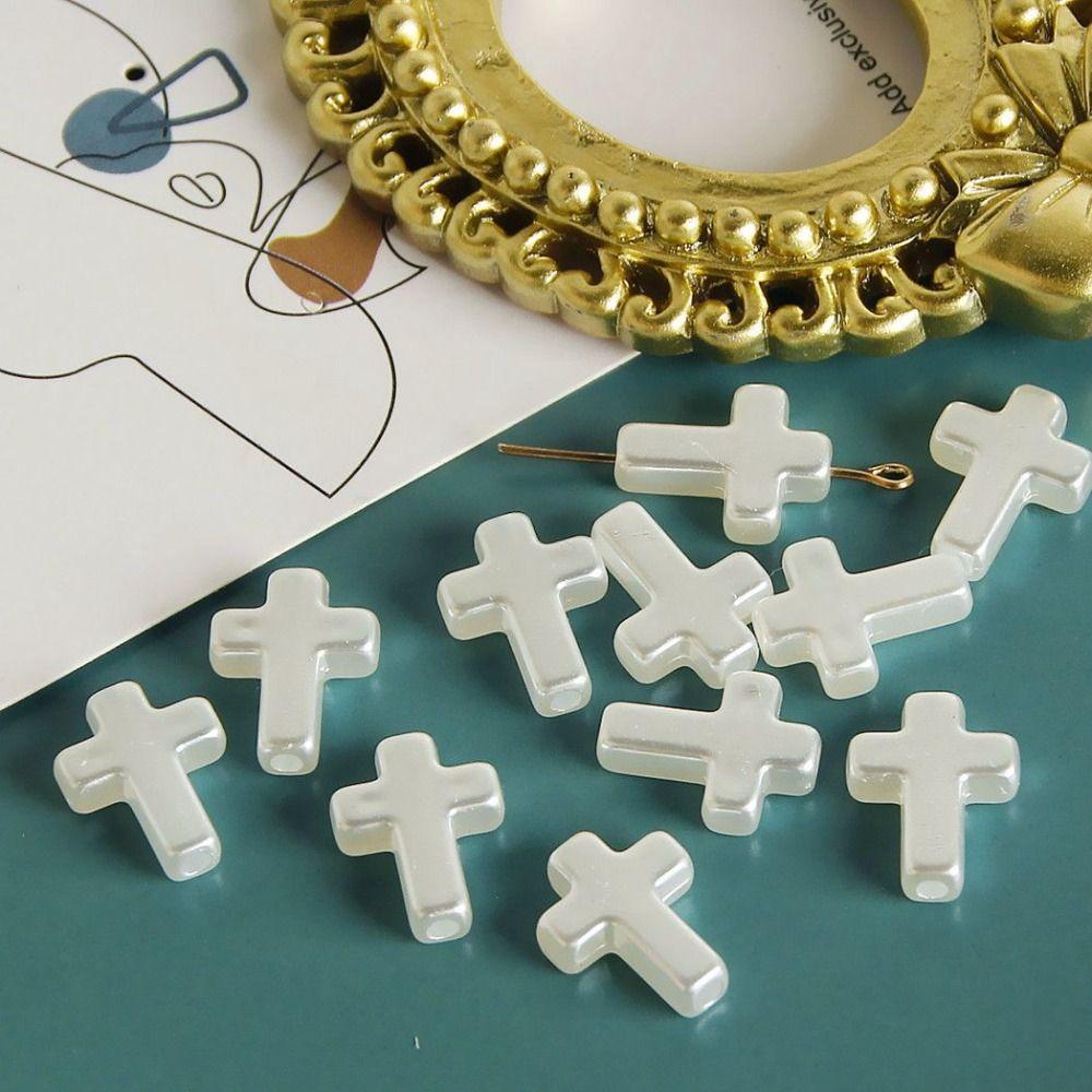 60pcs White Cross Loose Spacer Beads Handmade Bracelet Necklace Accessories Necklace