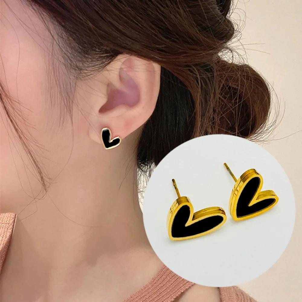 Trendy Exquisite Gold Color Stainless Steel Heart Shape Pendant Necklace Earrings for Women Valentine's Day Gift Jewelry Sets