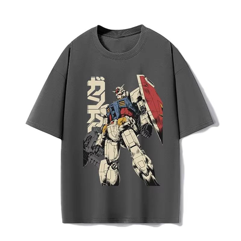 2026 New Japanese Anime Gundam Mobile Warrior Loose Short Sleeve Tshirt Pure Cotton Round Neck Top Trendy ventilate Tshirt