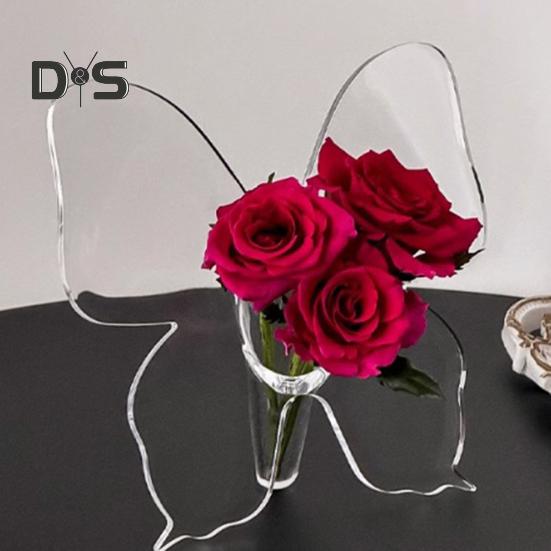 Ваза-бабочка, прозрачная акриловая ваза для цветов, небьющаяся настольная подставка для черенков цветов для домашнего журнального столика, обеденного стола, офиса