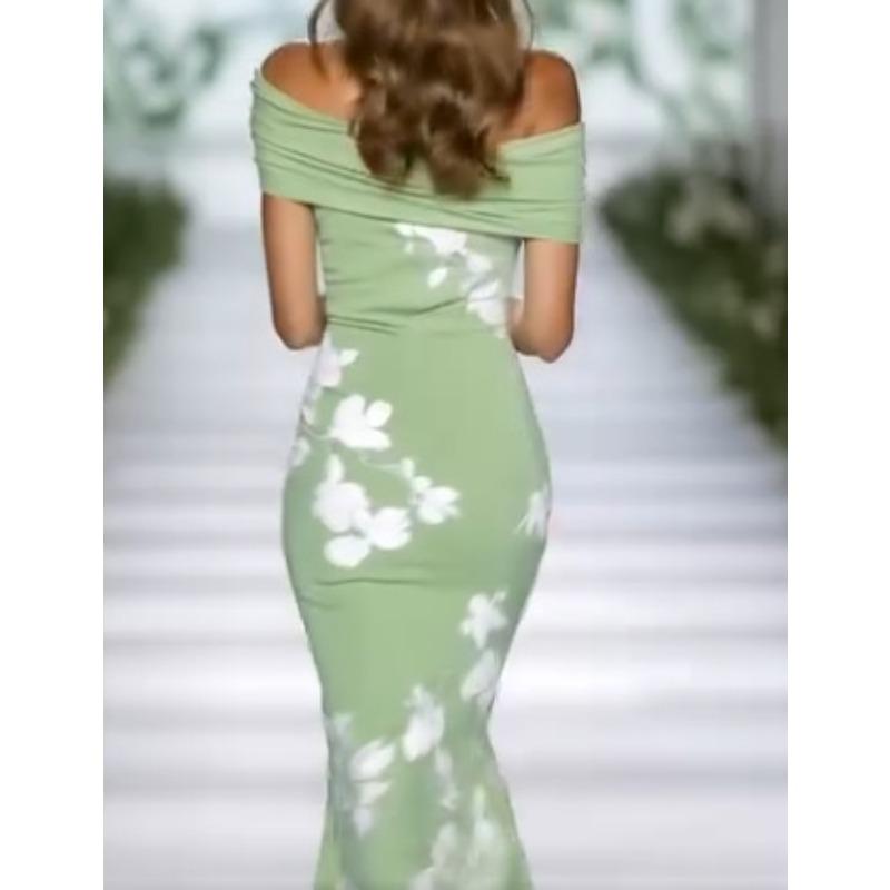 DAFIFY Women's Fashion Summer Spring Flower Pattern Print Short Sleeve One Shoulder High Waist Casual Dresses