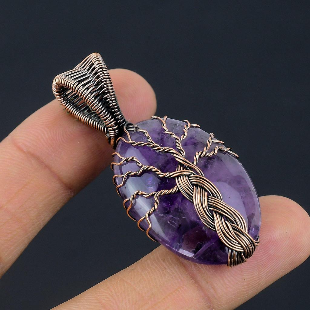 Amethyst Pendant Gemstone Jewelry, 999 Copper Wire Wrapped Pendant, Gift For Women Handmade Pendant