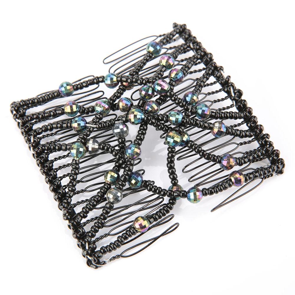 Женщины Девушка Волшебные Легкие Бусины Для Волос Слайд Эластичный Гребень Зажим Эластичная Шпилька Черный