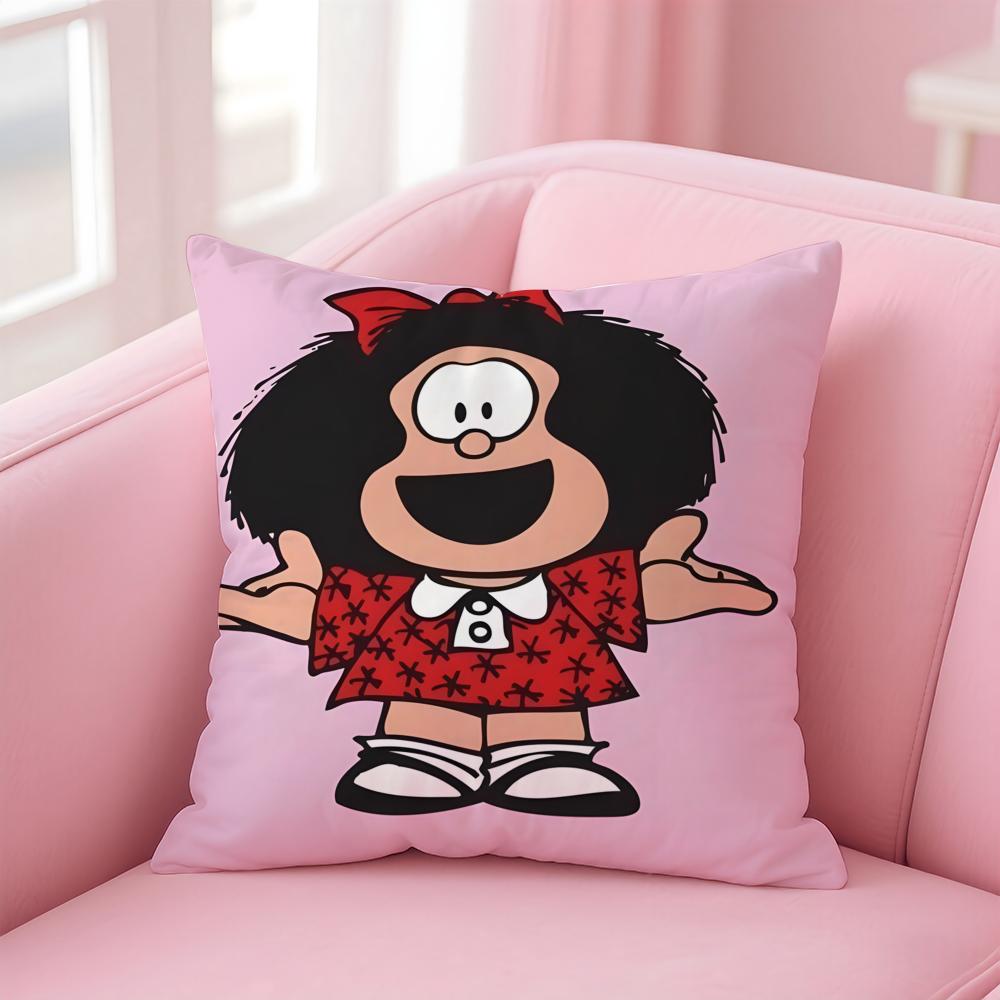 QQuino Cartoon Cute Girl MafaldaM Cushion Cover Pillowcase Short Plush Invisible zipper Room Sofa Cushion Cover