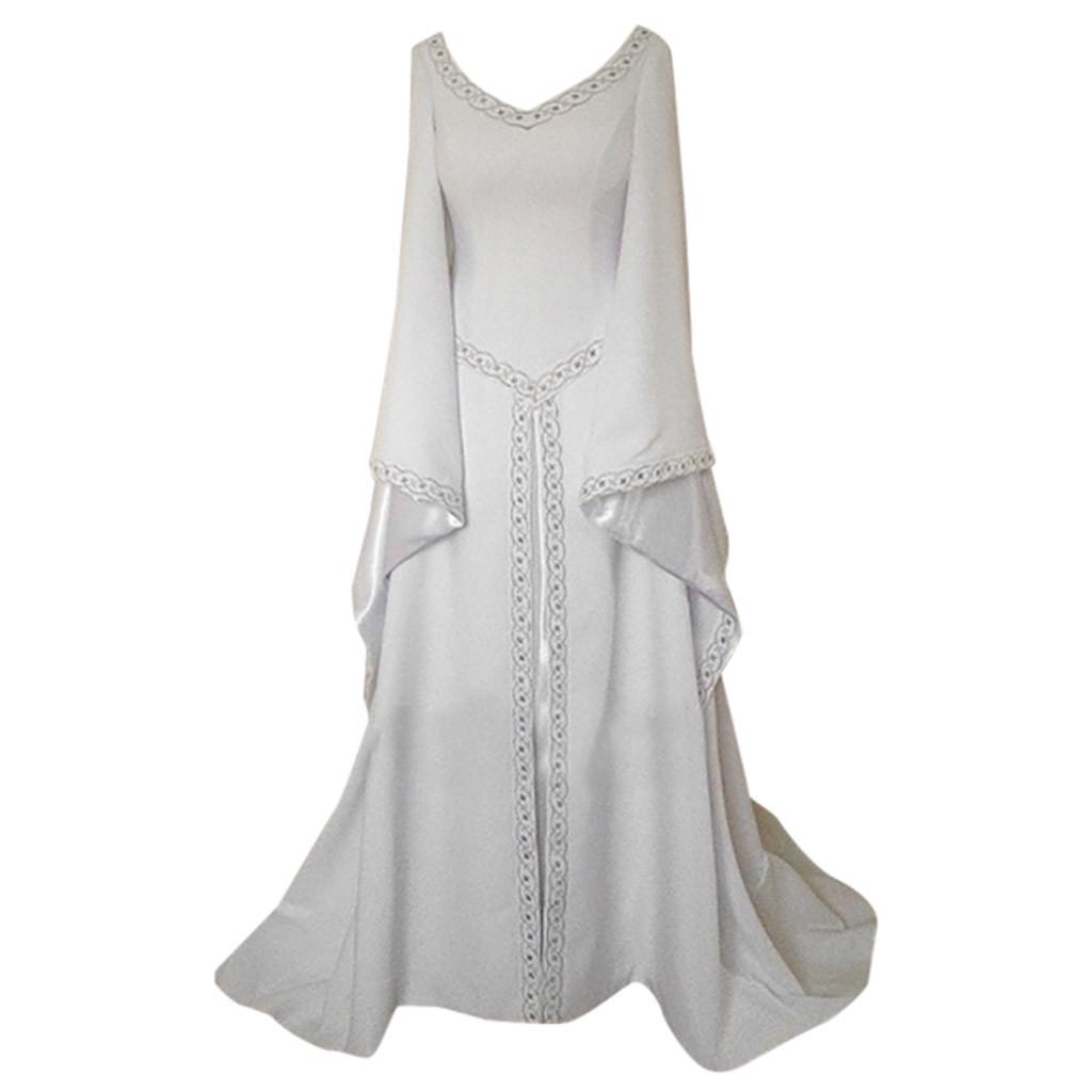 Women's Long Sleeve V-Neck Medieval Dress Floor Length Cosplay Dress