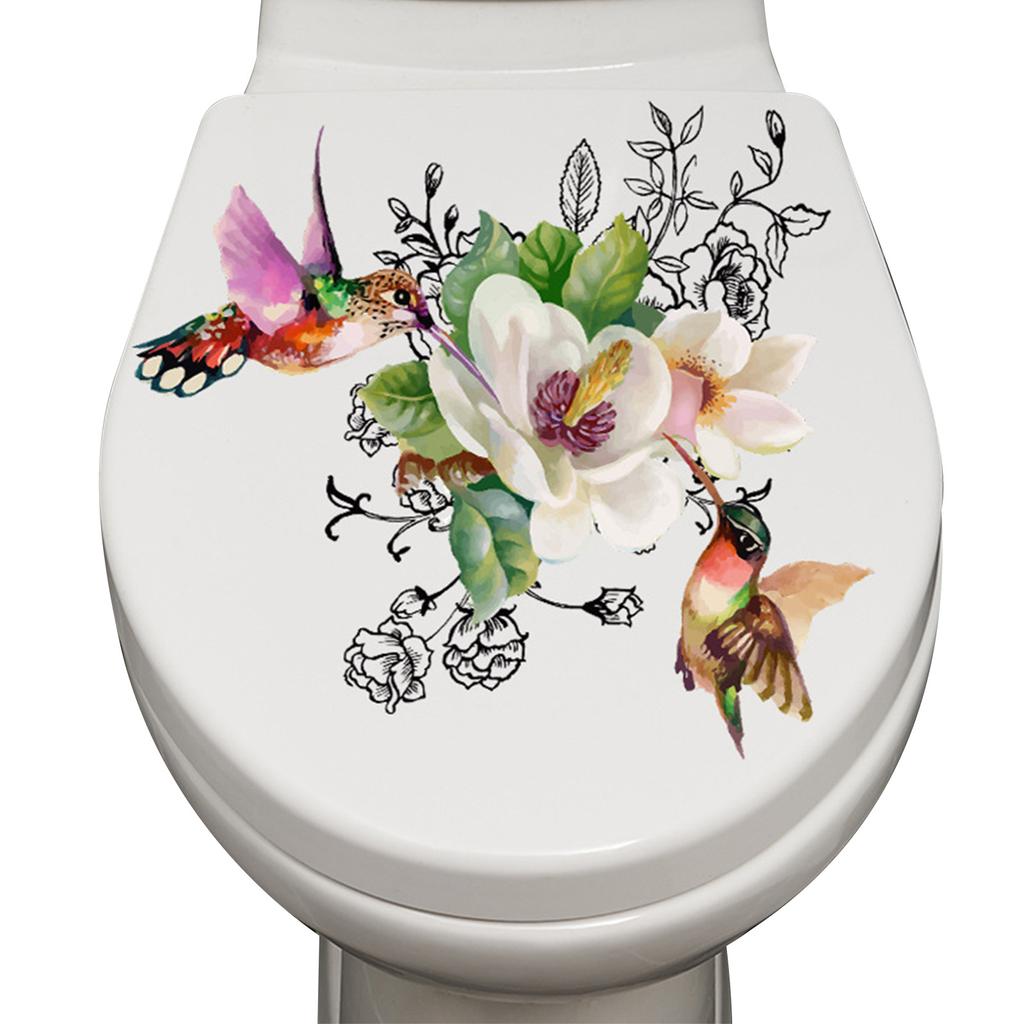Nature Inspired Toilet Decal Birds and Flowers Toilet Lid Decals Durable Toilet Sticker DIY Removable Stickers for Wall