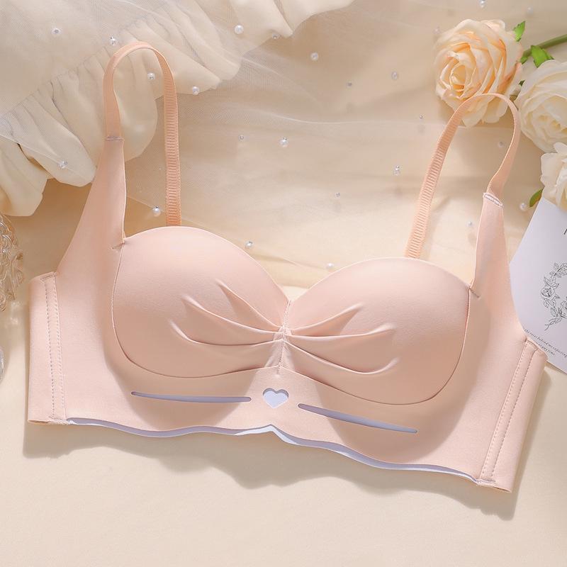 Cartoon Chest Uplift Wire-Free Seamless Half Cup Padded Bra for Small Busts