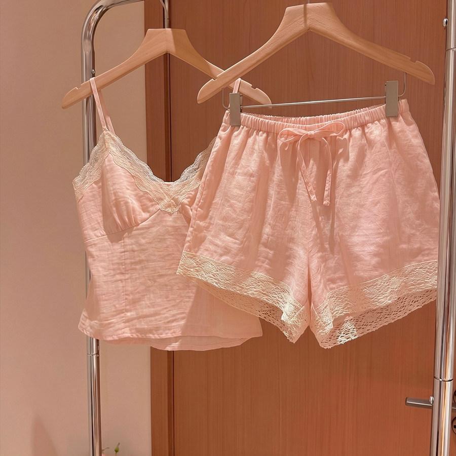 Simple lace lace with chest pad short-sleeved pajamas women's summer comfortable and skin-friendly shorts loungewear set can go out