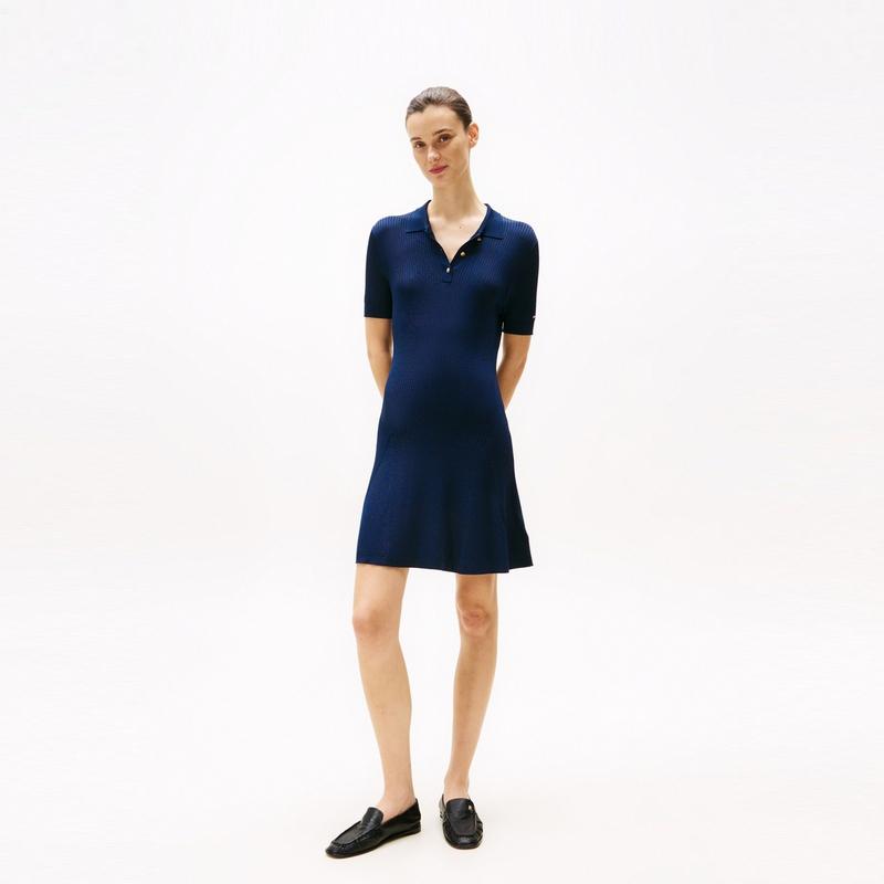Tommy Hilfiger Металлическая пуговица с текстурой, воротник-поло, облегающий крой, короткий рукав, платье для женщин, артикул WW0WW45512
