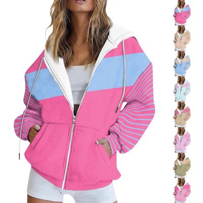 Женская толстовка с капюшоном, полосатая, с длинным рукавом, свободная спортивная куртка