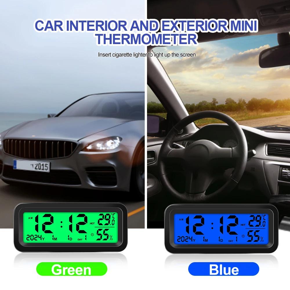 Solar Powered Car Clock Thermometer with Dual Power - Digital Temperature Humidity Monitor with Auto Brightness LCD Display, -20°C To 70°C