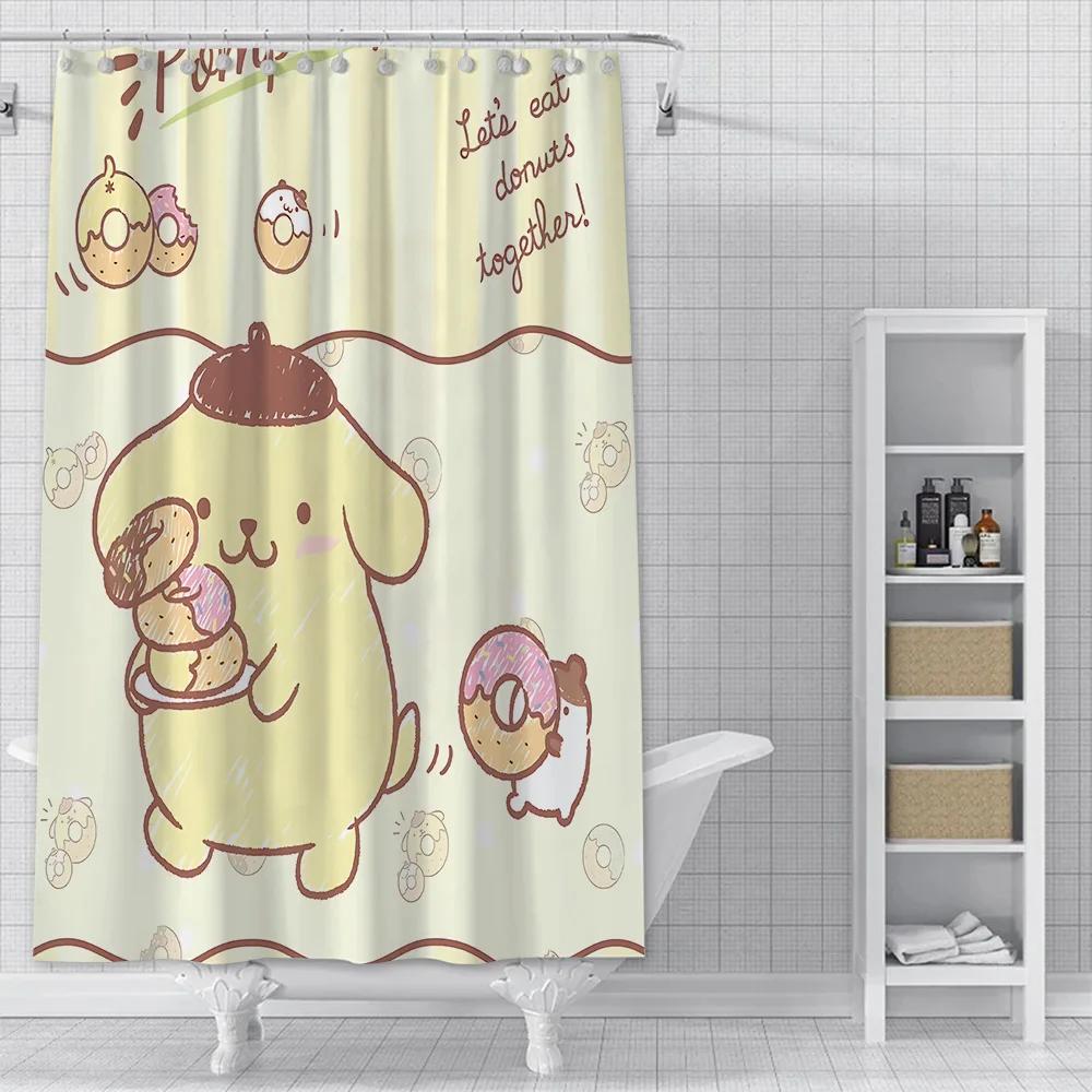Милая мультяшная шторка для душа P-Pom Pom Purin, водонепроницаемая полиэстеровая ткань с краской, красочные шторки для ванной, шторка с крючком