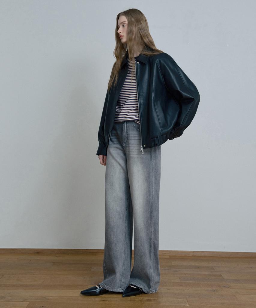 Mind Bridge Women [W] Black Leather Blouson Oversized Jumper