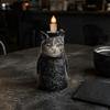 Spooky Table Centerpiece Hooded Black Cat Resin Figurine, Gothic Statue with Candle Holder, Mysterious Unique Holiday Presents Decor Ornament