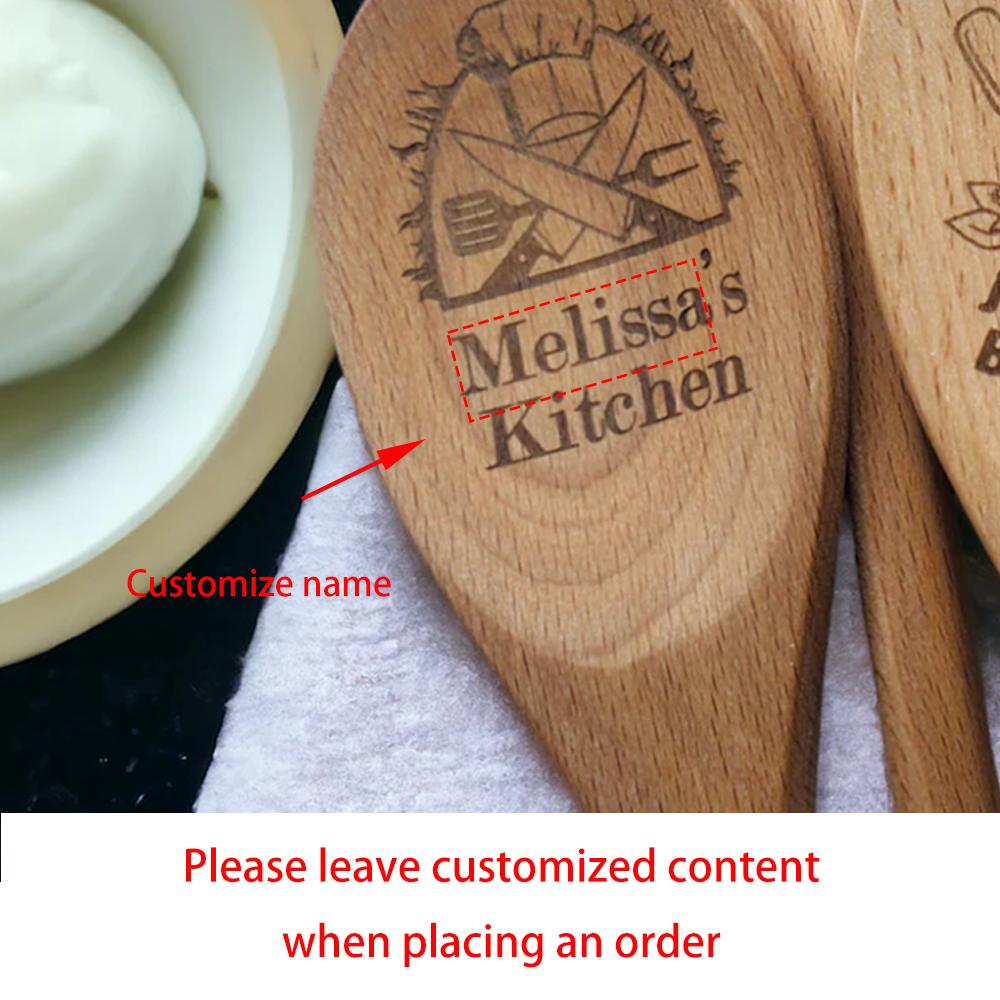Custom Engraved Wooden Spoon Baking Cooking Supplies Kitchen Mixing Spoon Birthday Housewarming Kitchen Decor Mom Chefs Gift