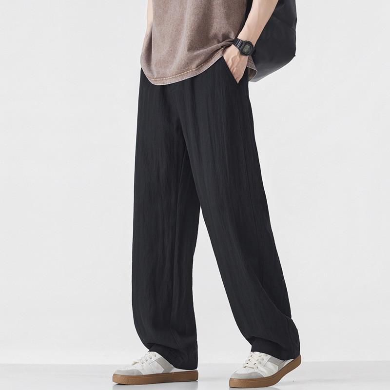 2026 Mens Slim Wrinkle-Resistant Tencel Linen Blend Pants Straight Loose Casual Trousers