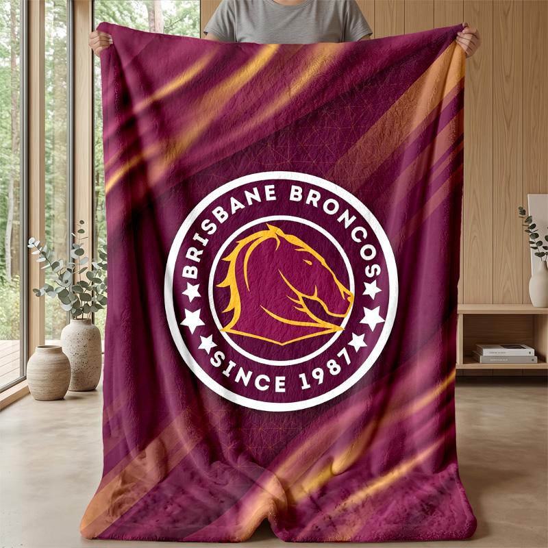 Brisbane Broncos Flannel Fleece Blanket Cozy Warm Throw Blanket For Couch Bed Travel All Season Use