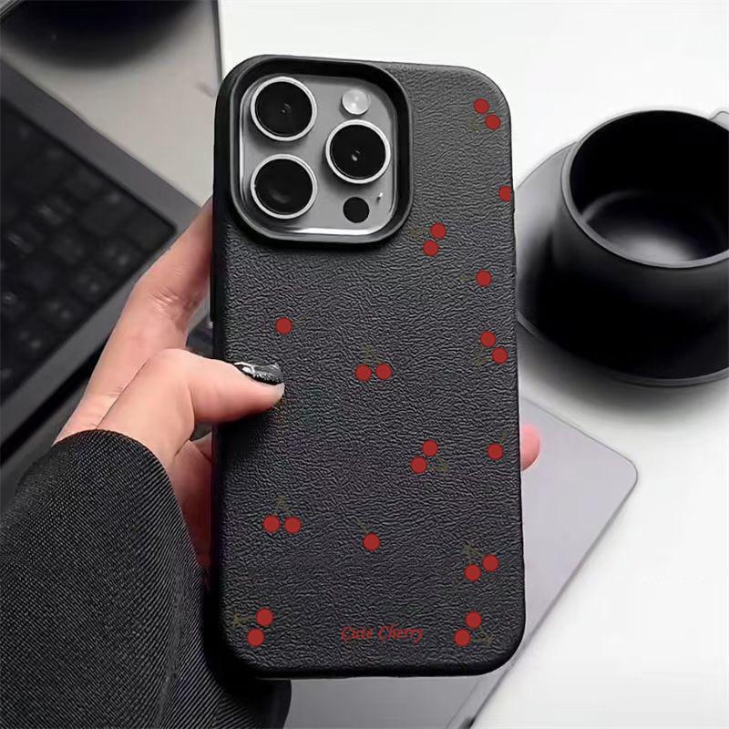 Милый тонкий чехол с принтом вишенки и текстурой кожи для iPhone 17 Air 17 Pro Max 16 15 14 13, мягкий ТПУ, противоударный, матовый чехол для телефона