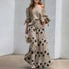 2 Pcs/Set Women T-shirt Pants Set Slant Neck One Shoulder Long Sleeve Bow Cuff Top Loose High Waist Wide Leg Printed Long