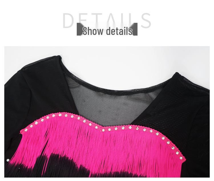 Huayu 2025 Женское платье для латиноамериканских танцев с бахромой, градиентным узором и отделкой горячей фиксации