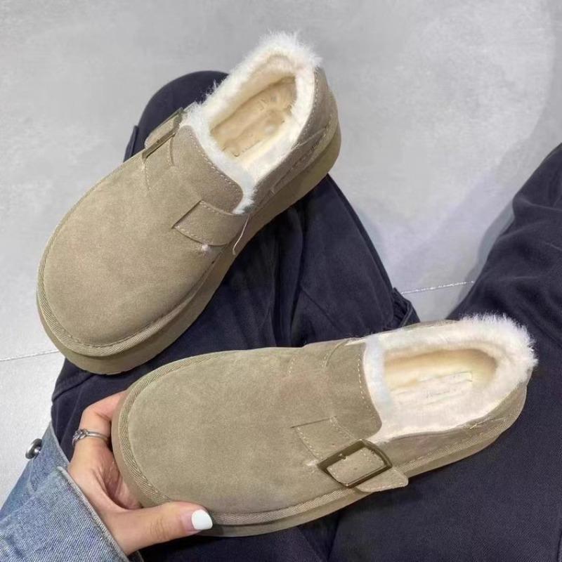 Флисовые утепленные зимние сапоги новая зимняя женская обувь на платформе, пушистые сапоги на одной педали, женские хлопковые сапоги