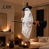 Whimsical Halloween Ghost Statue Hanging Decoration with Witch Hat and Broom, Spooky Flying Party Atmosphere Prop Ornament for Haunted House