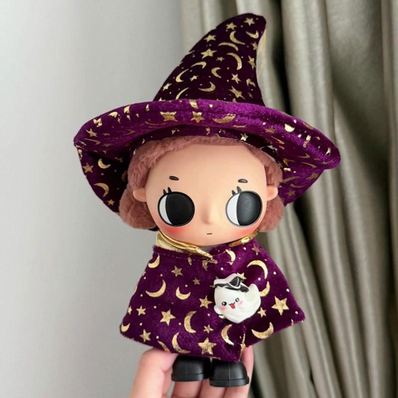 15cm Mini Doll Costume Set: Witch Hat Cloak Ghost Pin Labubu Dimoo Nyota Sp Collectible Figure