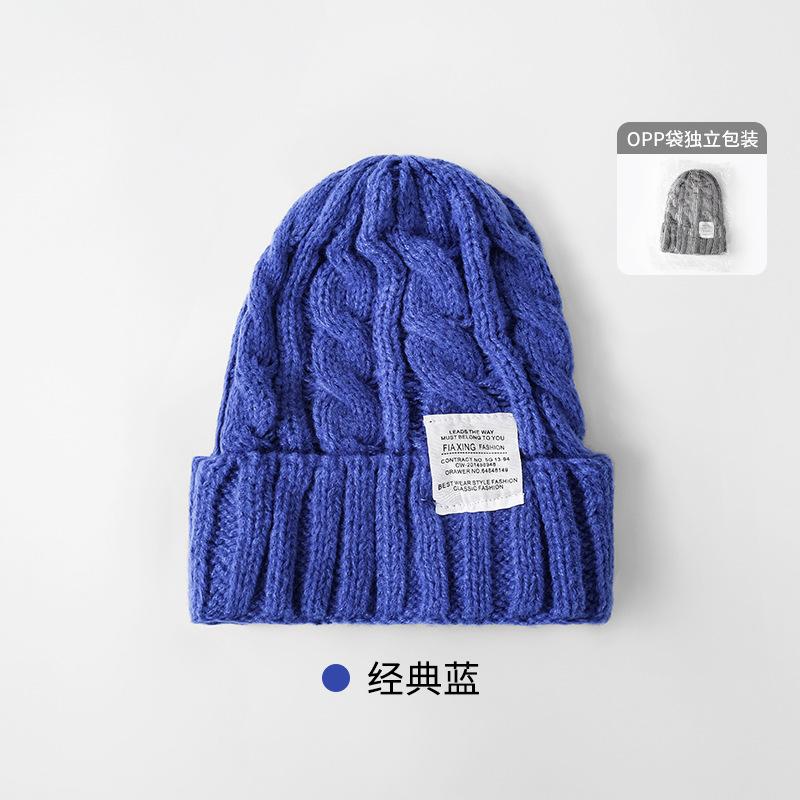 Solid color twist wool hat female autumn and winter student warm ear protection knitted hat couple versatile cold hat