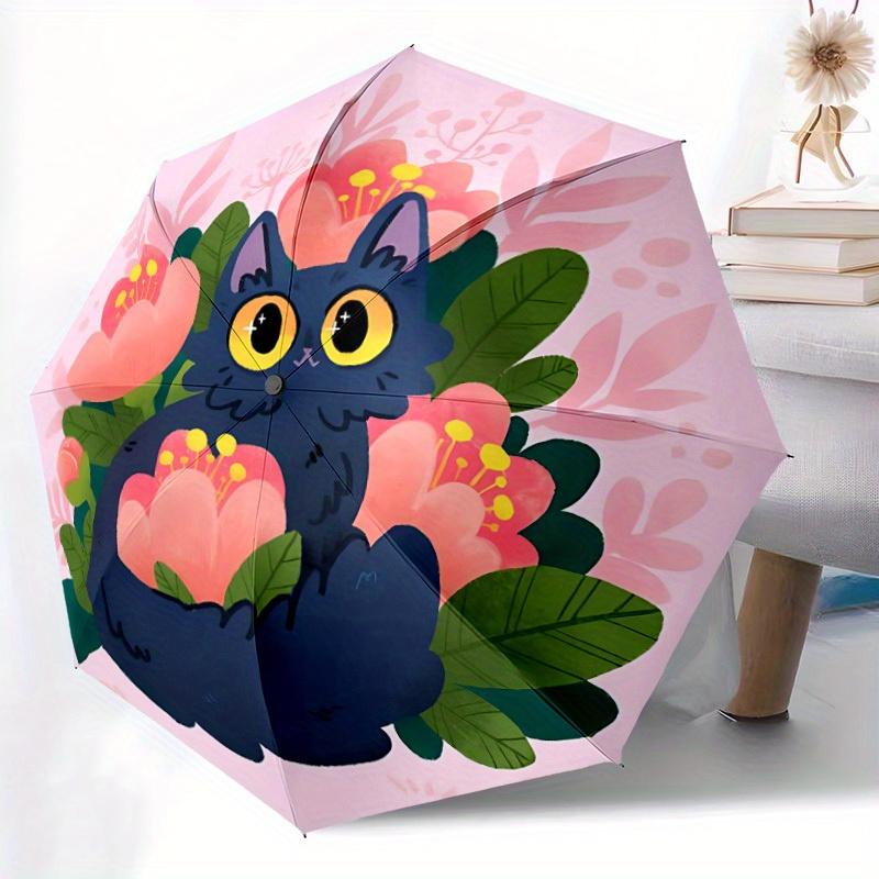 1pc Floral Cat Automatic Open/Close Umbrella, Portable Folding Umbrella for Travel, Themed Events,