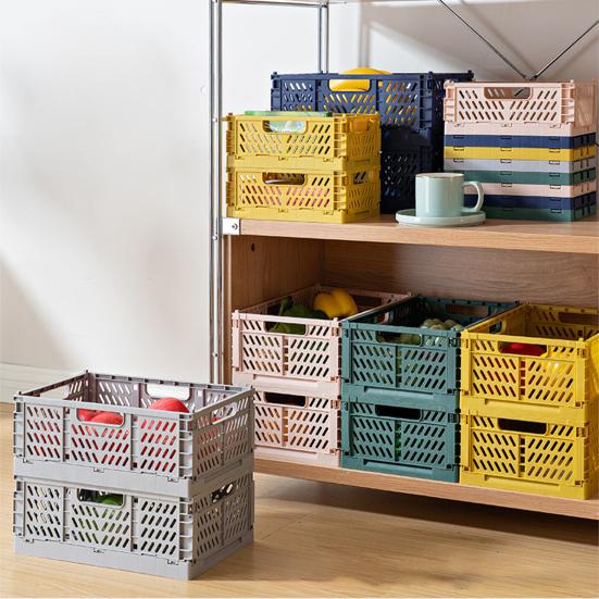 Storage Basket Folding Large Capacity Load Bearing Collapsible Plastic Storage Crate Box for Kitchen