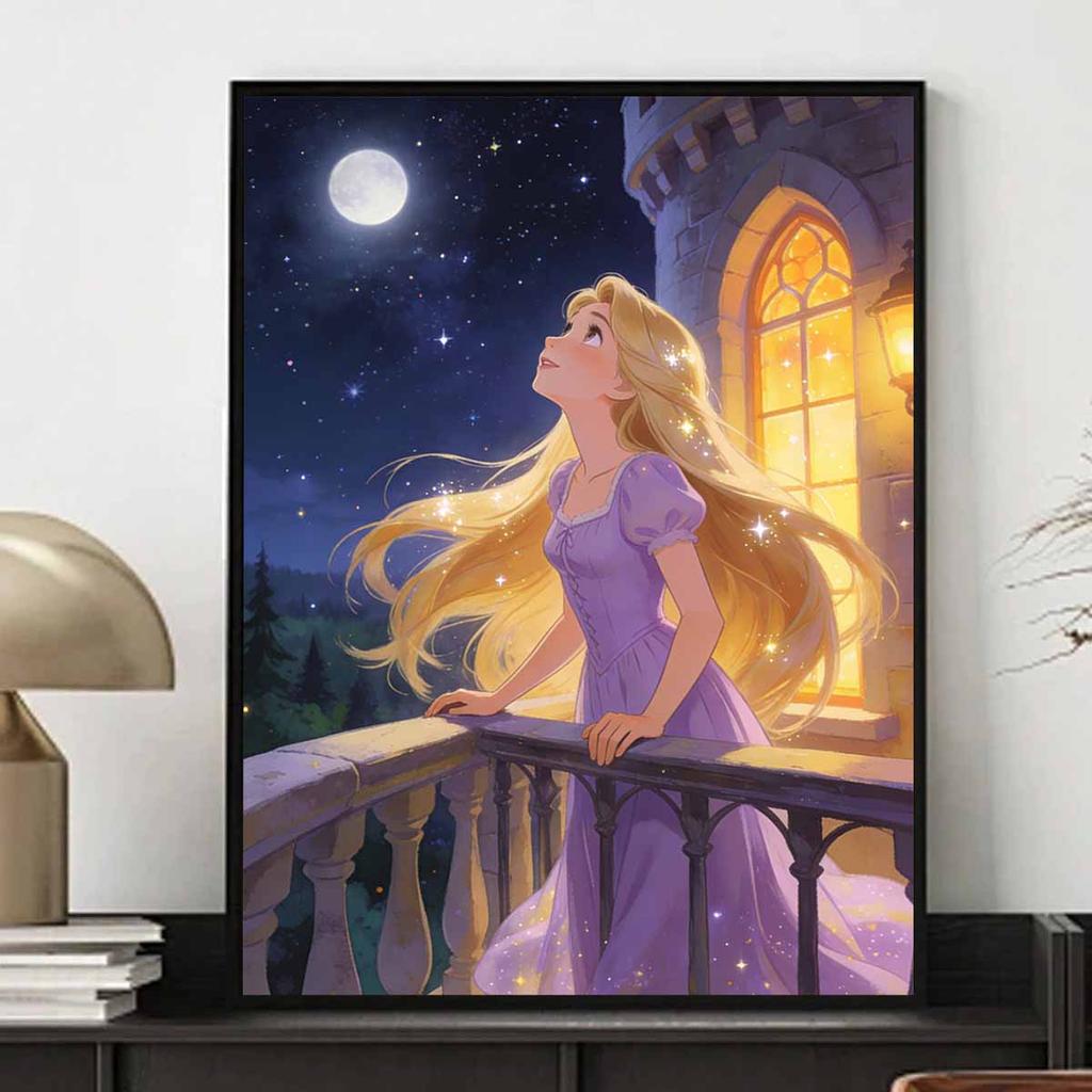 Disney Rapunzel diamond art painting handmade diy kit home decoration.full drill princess moon night scene glowing castle wall decor