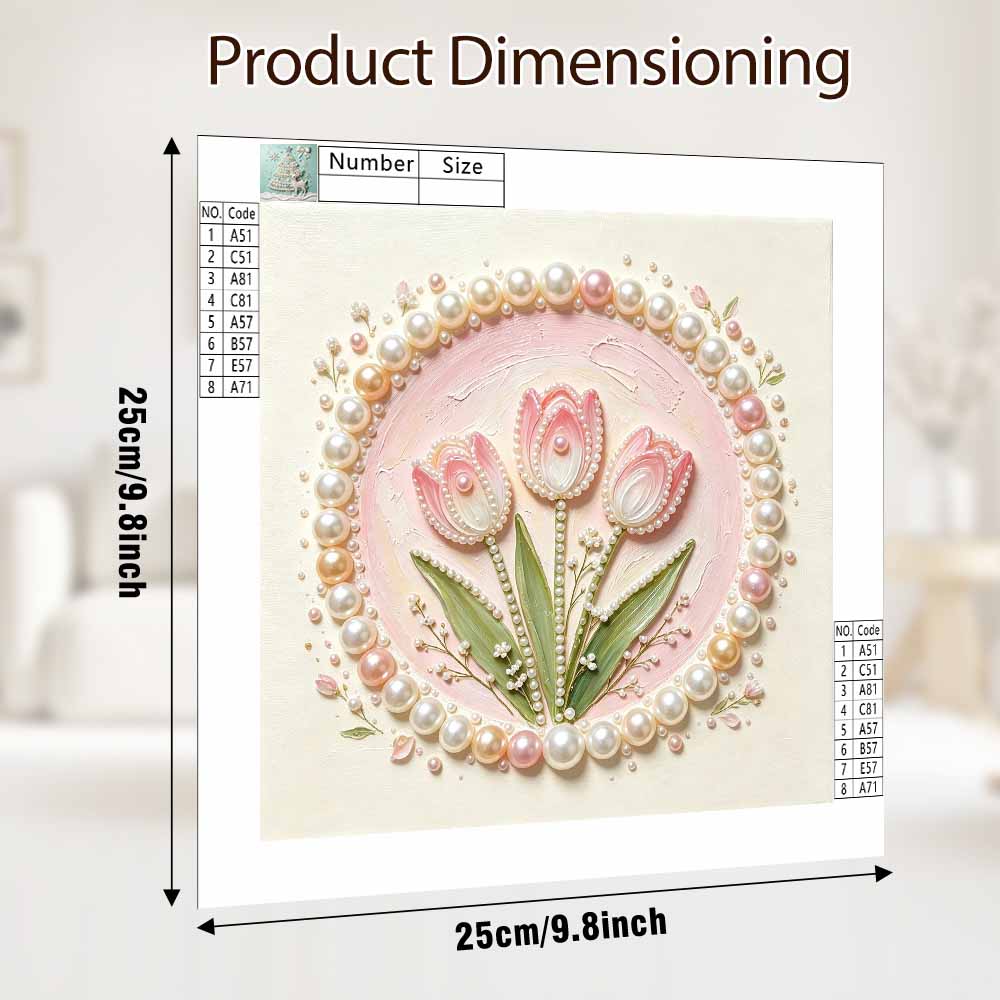 Pearl painting kit DIY pink tulip flowers aesthetic art home or office wall decoration