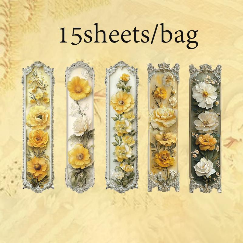 15 листов/пакет Цветочные длинные наклейки-полоски для творческого журнала, скрапбукинга, канцелярских товаров, планера, чехла для телефона, украшения для подарков