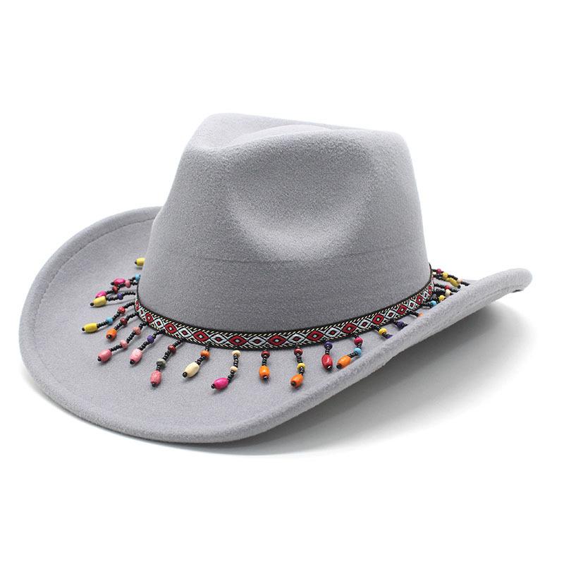 Woolen Western Cowboy Hat Men And Women Couple Ethnic Wind Roll Along Top Hat Sun Hat Jazz Hat