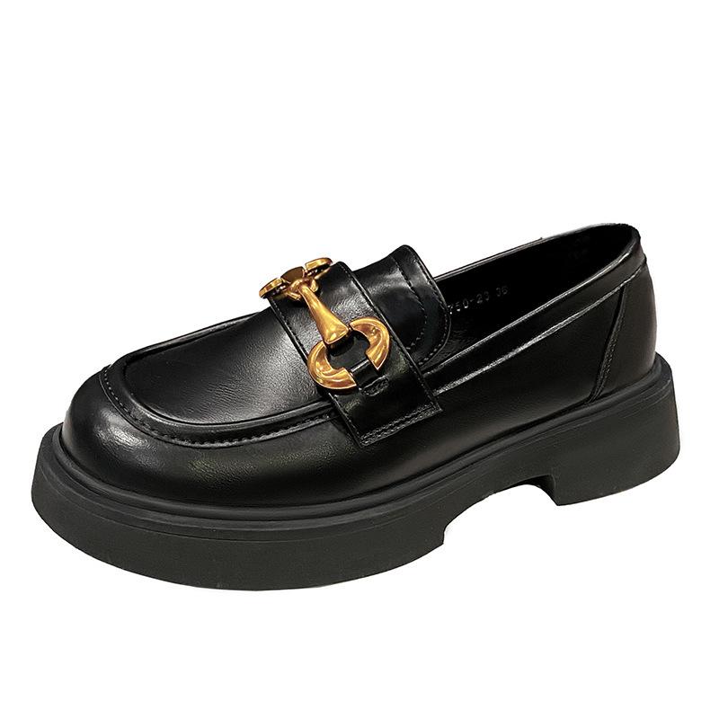 Лоферы женские в британском стиле jk на платформе кожаные туфли весна 2025 новые металлические пряжки круглый нос толстый каблук 750-23