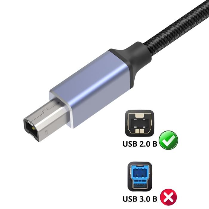 Cable Imprimante USB-C 1m USB 2.0 B Compatible avec Canon HP Dell Epson Brother Lexmark Pixma Xerox Samsung MacBook iPad Etc