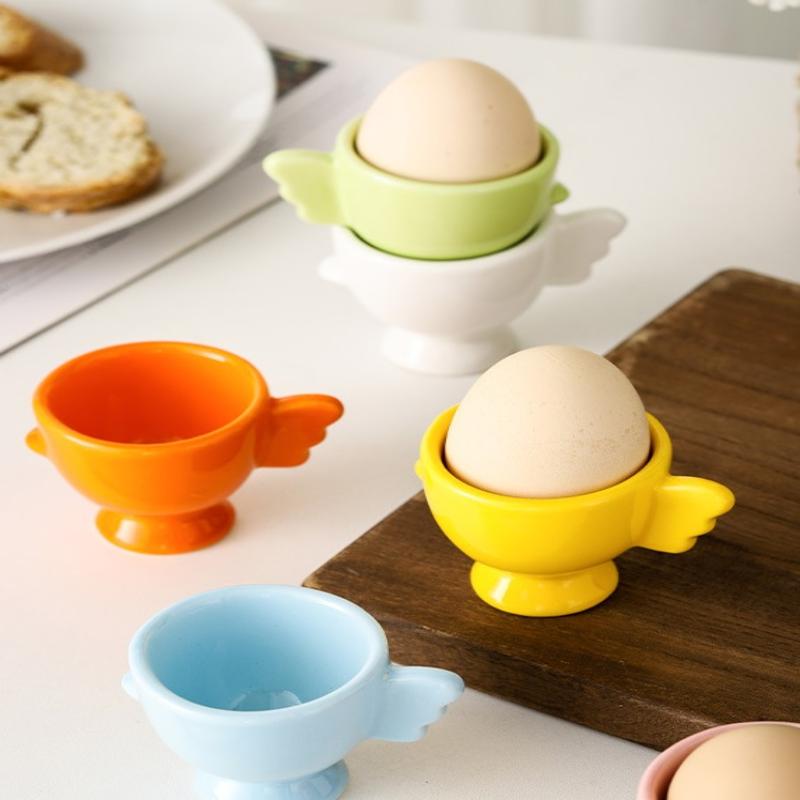 Egg Cup Heightened Base Solid Color Non-Slip Handle Good Grip Makeup Sponge Holder Mini Breakfast Ceramic Egg Holder Dining Room