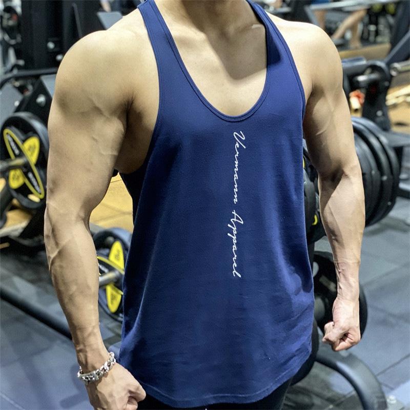 New Sports Vest Men'S Loose Summer Pure Cotton Fitness And Bodybuilding Quick Drying Sleeveless Shoulder White Base Shirt Sleeveless T-Shirt