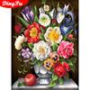 Алмазная картина Полный круглый цветок 5d Вышивка Дисплей Изображение Стразы Цветочный подарок ручной работы