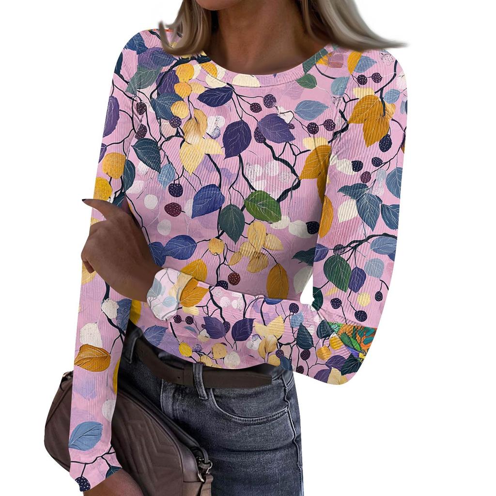 Женская и зимняя футболка с тонким низом, модная повседневная футболка с градиентным принтом и круглым вырезом, пуловер с длинным рукавом