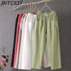 Summer Women Trousers Casual Cotton Linen Pants Loose Straight Trousers Nine Point Harem Pants