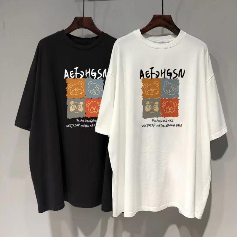 New Fashion Cute Bear Head Couple Cotton T-Shirt Loose Casual Comfortable Top