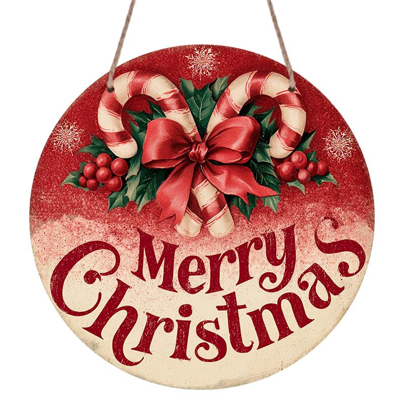 1Pc/2Pcs 2D Flat Aluminium Round Christmas Door Hanger, Christmas In Heaven Remembrance Sign & Red Bow Candy Cane Merry Christmas Wall Hanging