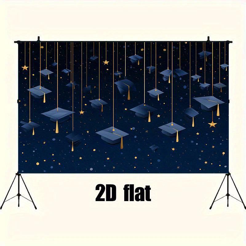 1pc Graduation Background Cloth - Elegant Navy Blue and Gold Degree Cap Decoration, No Power Required