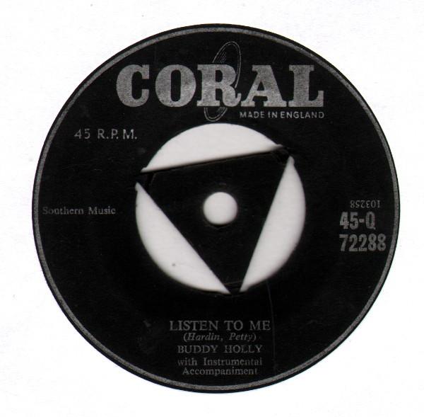 7-дюймовая пластинка BUDDY HOLLY - Listen To Me 45Q72288 Coral 1958 UK Rock б/у