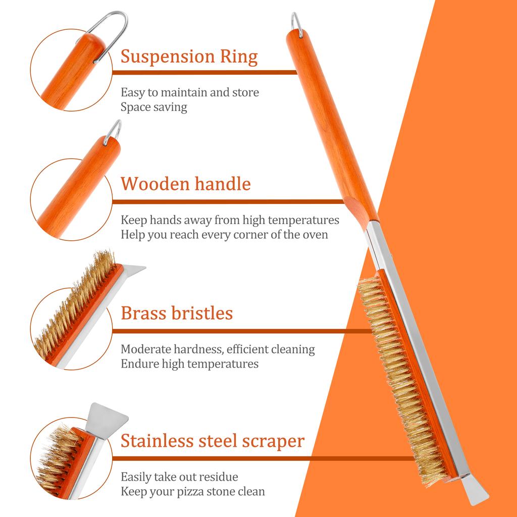 Pizza Oven Brush Kitchen Oven Brush Cleaner  with Stainless Steel Stone Scraper Efficient Pizza Stone Brushes Home Cleaning Tool