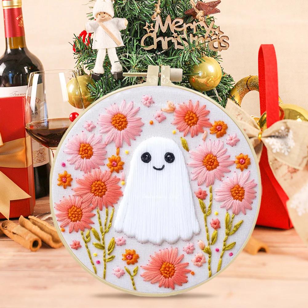 Наборы для вышивания крестом на Хэллоуин с пяльцами, цветной нитью и тканью для начинающих, DIY художественное украшение, наборы для вышивания крестом