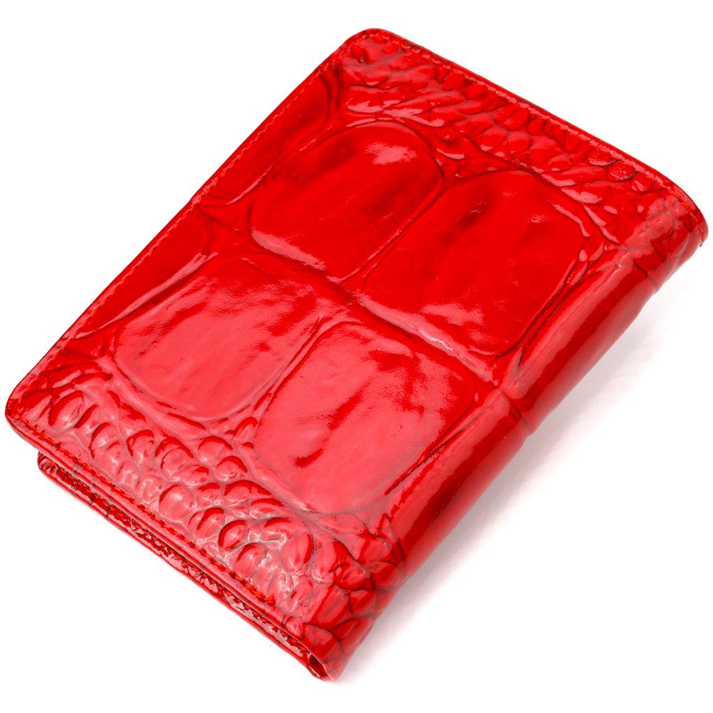 Лакированный вертикальный Женский кошелек из натуральной кожи с тиснением под крокодила CANPELLINI Wallet 21681 Красный